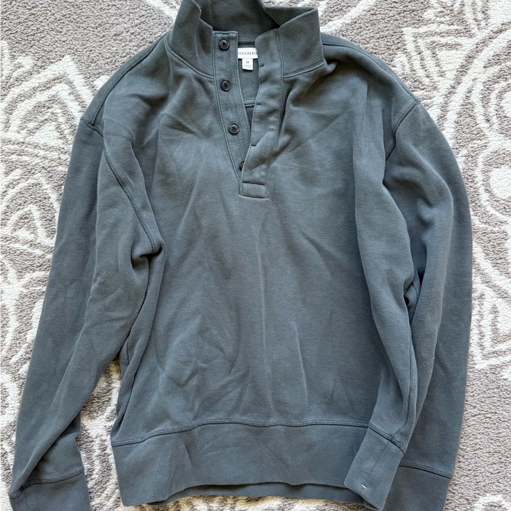 Banana Republic Slate Gray Button-Neck Pullover